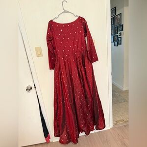 Pakistani Maroon Gown with Mirror Details (1 piece)